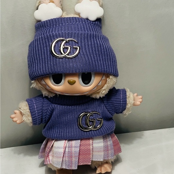 None Accessories - Labubu luxury inspired outfit purple with Plaid Skirt